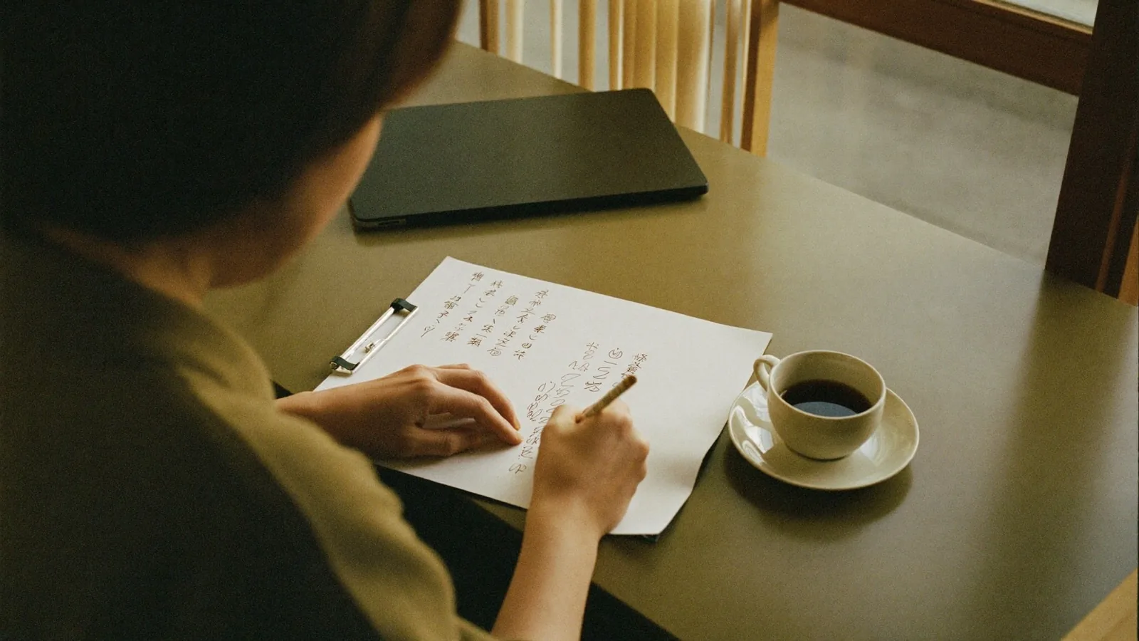 古い縁に近況を書き添える手元