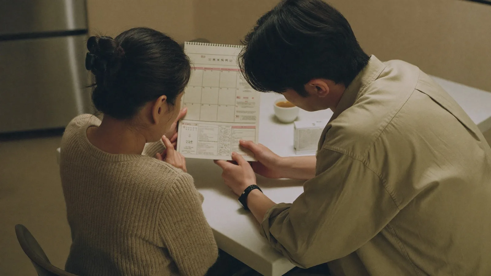 夫婦で通院日程を整理する手元