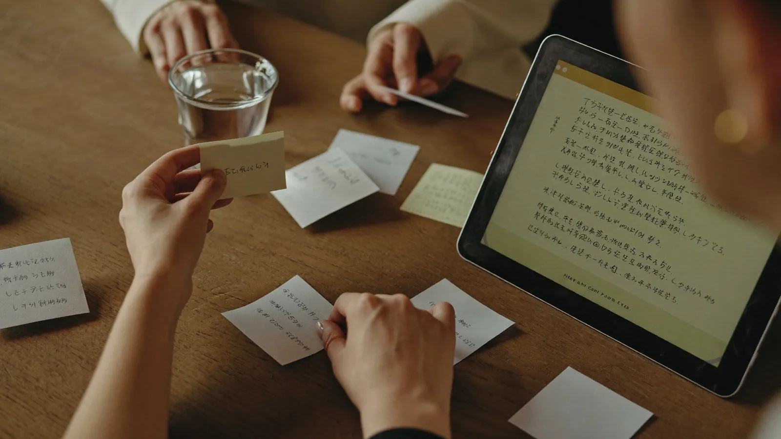 家事を書き出し見直す夫婦の手元